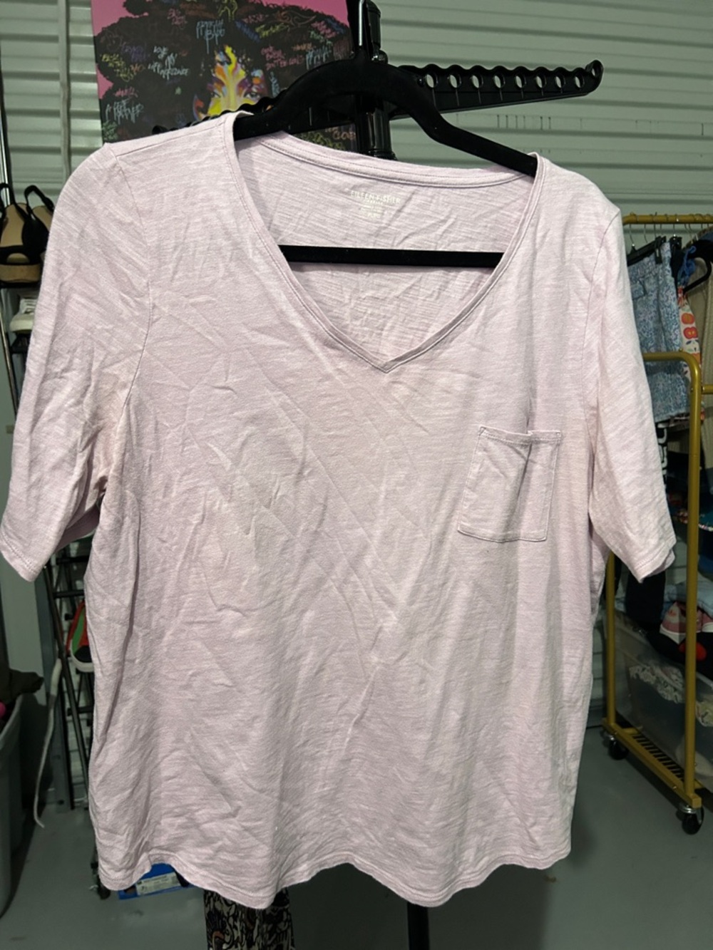 Eileen Fisher petite Light violet V-Neck Women's Pocket Tee size Lrg petite - Picture 1 of 4